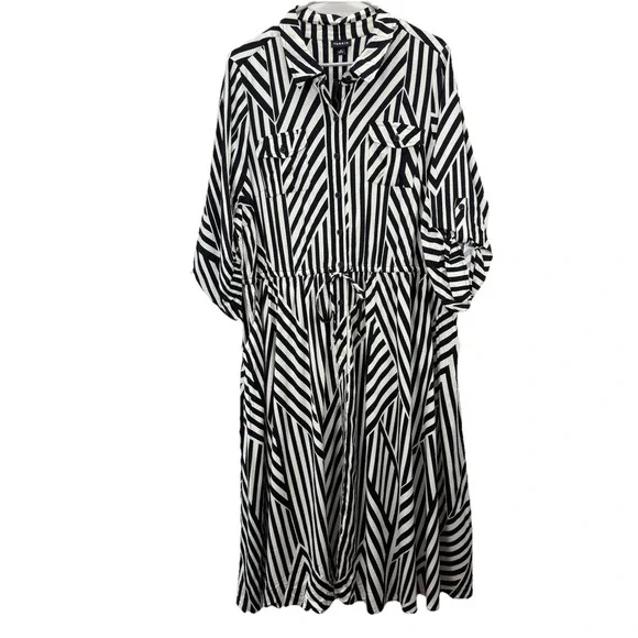 NWT Torrid Black Striped Midi Challis Button Up Shirt Dress Pockets Size 2X - Picture 5 of 10